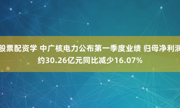 股票配资学 中广核电力公布第一季度业绩 归母净利润约30.26亿元同比减少16.07%